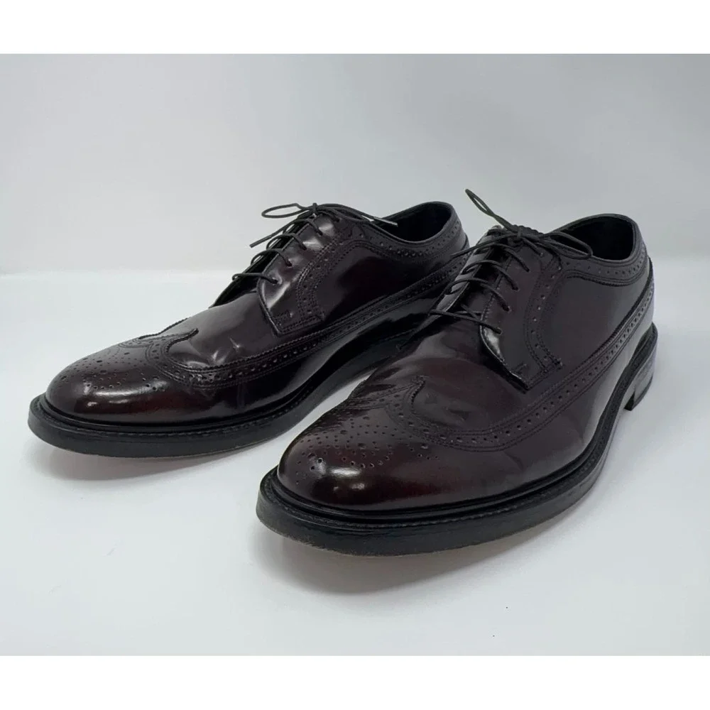 VTG Florsheim Longwing Brogue Oxblood Dress Shoes Mens 11D 549540 Patent Leather